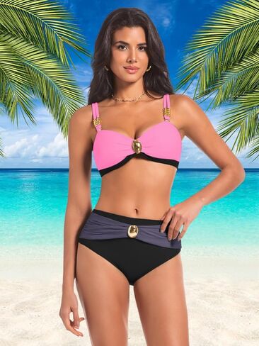 بلوك بلوك البيكينيات المزيج ، ومجموعات بيكيني صفيق عالية الخصر ، والسباحة باندو للنساء إجازة الشاطئ in Kuwait