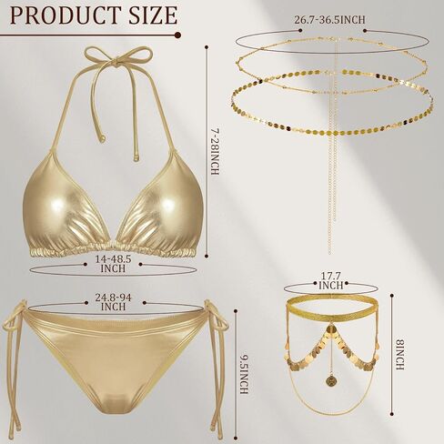 5 PCS Women Gold Bikini with Gold elecins chain chain chain body body weist frain chain jewelry swimsuit suits suits suits suits in Saudi Arabia