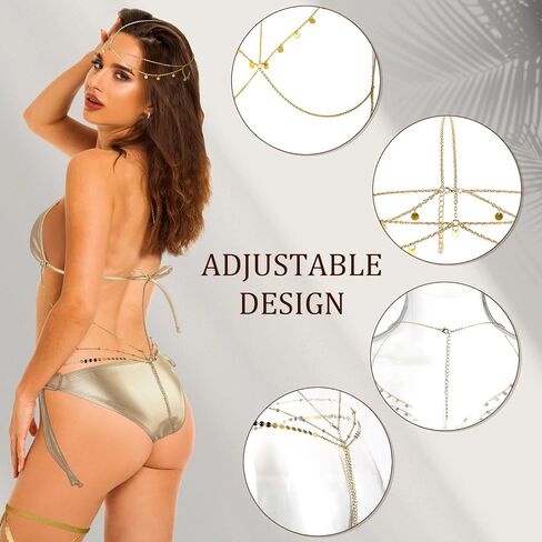 5 PCS Women Gold Bikini with Gold elecins chain chain chain body body weist frain chain jewelry swimsuit suits suits suits suits in Saudi Arabia