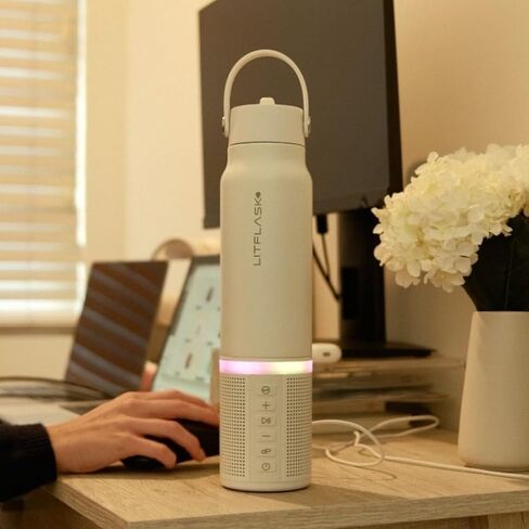 Smart Water Bottle with Premium Bluetooth Speaker, Portable Charger, LED Light, Hands-Free Mic, Insulated Stainless Steel, Straw Lid, BPA-Free, 20oz - Mix & Match Colorways in Saudi Arabia