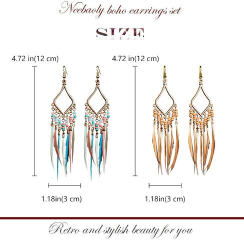 Bead Earrings Set Feather Tassel Gold Boho Ethnic Retro Bohemian Dangle Earring Bead Women Jewelry for Birthday Party Gifts in Kuwait