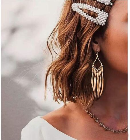 Bead Earrings Set Feather Tassel Gold Boho Ethnic Retro Bohemian Dangle Earring Bead Women Jewelry for Birthday Party Gifts in Kuwait