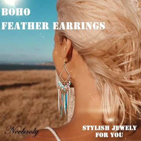 Bead Earrings Set Feather Tassel Gold Boho Ethnic Retro Bohemian Dangle Earring Bead Women Jewelry for Birthday Party Gifts in Kuwait