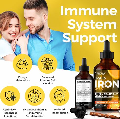 Liquid Iron Supplement for Women and Men - Iron Drops with B6, B9, B12, Vitamin C, Iron Vitamin for Anemia, Blood Builder, Folate for Red Blood Cell and Immune Support, MCT Oil (2 Fl Oz, Mixed Berry) in Saudi Arabia