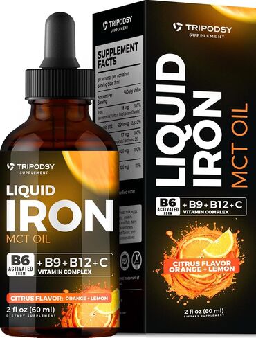 Liquid Iron Supplement for Women and Men - Iron Drops with B6, B9, B12, Vitamin C, Iron Vitamin for Anemia, Blood Builder, Folate for Red Blood Cell and Immune Support, MCT Oil (2 Fl Oz, Mixed Berry) in Saudi Arabia