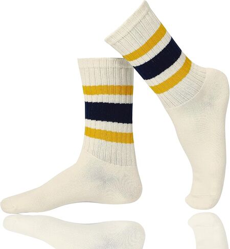 Zando Novelty Striped Retro Vintage Casual Crew Socks for Women - Cotton Sporty Calf Socks in Saudi Arabia