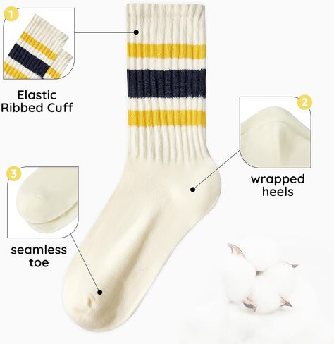 Zando Novelty Striped Retro Vintage Casual Crew Socks for Women - Cotton Sporty Calf Socks in Saudi Arabia