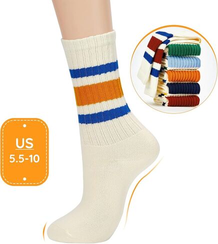 Zando Novelty Striped Retro Vintage Casual Crew Socks for Women - Cotton Sporty Calf Socks in Saudi Arabia