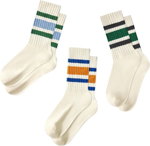 Zando Novelty Striped Retro Vintage Casual Crew Socks for Women - Cotton Sporty Calf Socks in Saudi Arabia