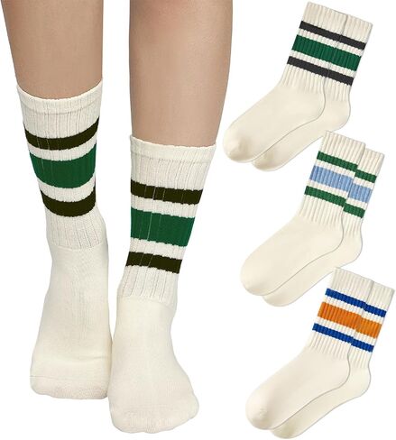Zando Novelty Striped Retro Vintage Casual Crew Socks for Women - Cotton Sporty Calf Socks in Saudi Arabia