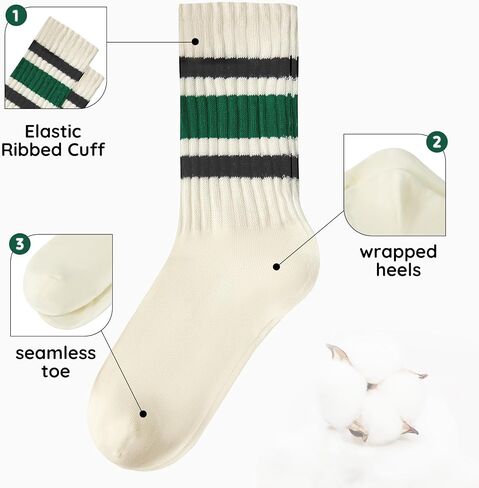 Zando Novelty Striped Retro Vintage Casual Crew Socks for Women - Cotton Sporty Calf Socks in Saudi Arabia