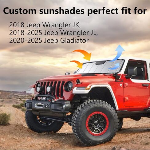 Windshield Sun Shade Compatible with Jeep 2018-2025 Wrangler JL,2020-2025 Gladiator Custom-fit Foldable Sun Visor Window Sunshade with Storage Bag in Saudi Arabia