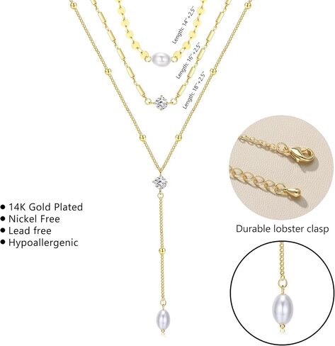 Dochais Layered Gold Chain Necklaces for Women Dainty Choker Charm Necklace Stack 14k Gold-Plated Non-Tarnish Statement Pendant Necklace Set in Kuwait