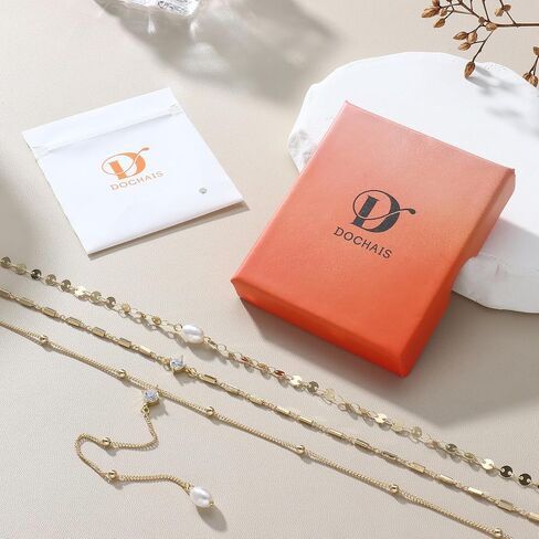 Dochais Layered Gold Chain Necklaces for Women Dainty Choker Charm Necklace Stack 14k Gold-Plated Non-Tarnish Statement Pendant Necklace Set in Kuwait