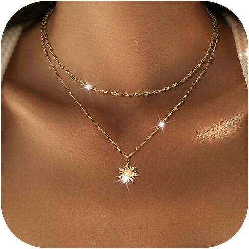 Dochais Layered Gold Chain Necklaces for Women Dainty Choker Charm Necklace Stack 14k Gold-Plated Non-Tarnish Statement Pendant Necklace Set in Kuwait
