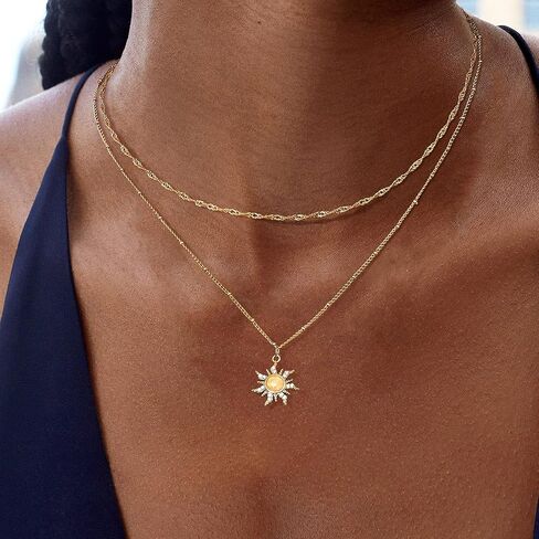 Dochais Layered Gold Chain Necklaces for Women Dainty Choker Charm Necklace Stack 14k Gold-Plated Non-Tarnish Statement Pendant Necklace Set in Kuwait