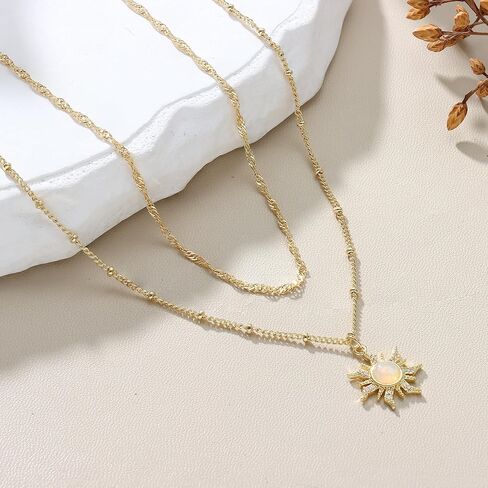 Dochais Layered Gold Chain Necklaces for Women Dainty Choker Charm Necklace Stack 14k Gold-Plated Non-Tarnish Statement Pendant Necklace Set in Kuwait