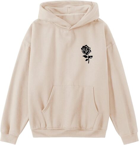 Bobeutou Oversized Graphic Hoodies for Men Rose Print Hoodie Vintage Fleece Hooded Sweatshirt Trendy Pocket Pullover Top in Kuwait
