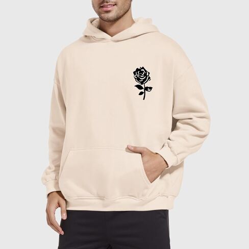 Bobeutou Oversized Graphic Hoodies for Men Rose Print Hoodie Vintage Fleece Hooded Sweatshirt Trendy Pocket Pullover Top in Kuwait