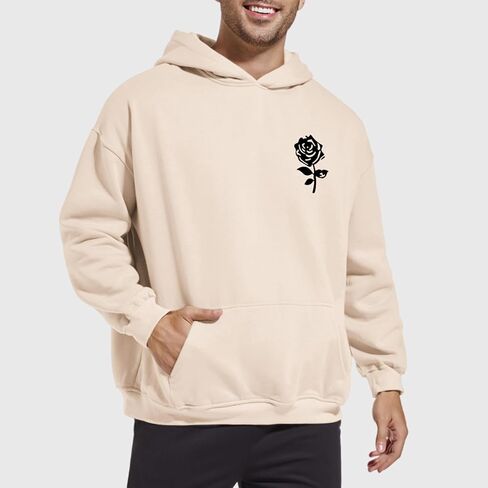 Bobeutou Oversized Graphic Hoodies for Men Rose Print Hoodie Vintage Fleece Hooded Sweatshirt Trendy Pocket Pullover Top in Kuwait