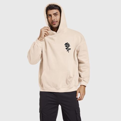 Bobeutou Oversized Graphic Hoodies for Men Rose Print Hoodie Vintage Fleece Hooded Sweatshirt Trendy Pocket Pullover Top in Kuwait