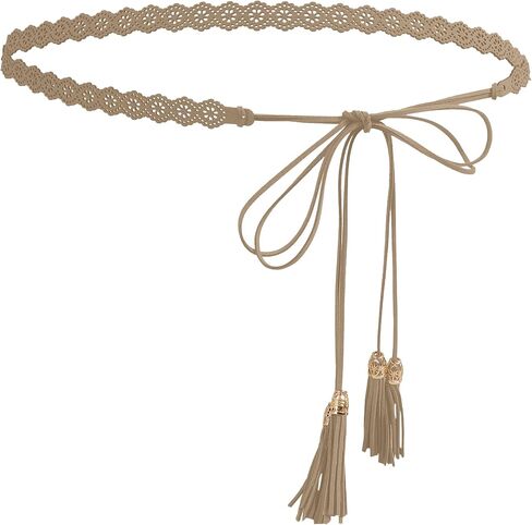 NIDMIDO Women Braided Waist Belt Bohemian Woven Waist Rope Flower Tassels Waist Accessories for Dress in Kuwait