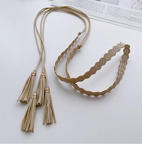 NIDMIDO Women Braided Waist Belt Bohemian Woven Waist Rope Flower Tassels Waist Accessories for Dress in Kuwait