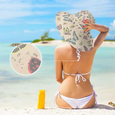 MNSRUU Wide Brim Hats Women Butterfly Sun Hat Packable Sun Visors Summer Beach Hat for UV Protection in Kuwait