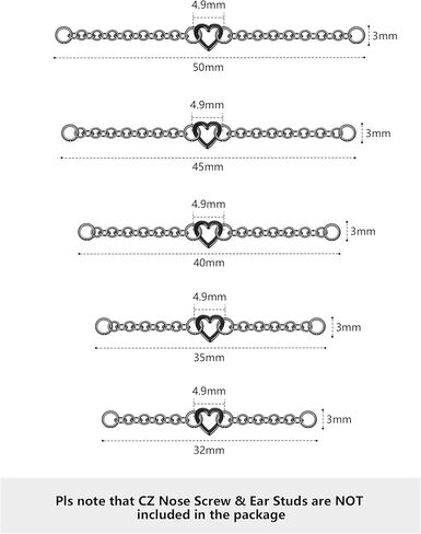 Oveta 5PCS Surgical Steel Nose Chain Piercing Across Nose for Women Men's Nostril Piercing Jewelry, Silver Black Gold in Kuwait