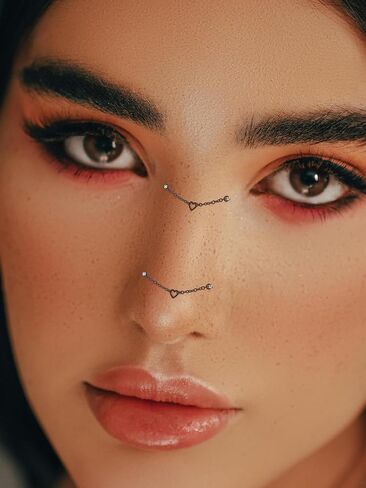 Oveta 5PCS Surgical Steel Nose Chain Piercing Across Nose for Women Men's Nostril Piercing Jewelry, Silver Black Gold in Kuwait