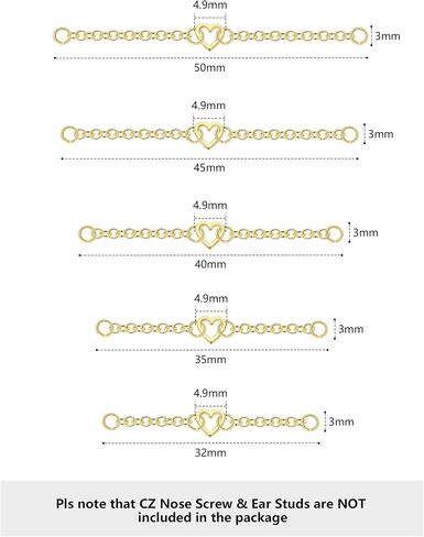 Oveta 5PCS Surgical Steel Nose Chain Piercing Across Nose for Women Men's Nostril Piercing Jewelry, Silver Black Gold in Saudi Arabia