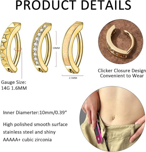 3PCS Belly Button Ring Dangle Stainless Steel Belly Rings 14G 1.6MM Belly Piercing CZ Butterfly Heart Flower Navel Ring Piercing Jewelry Belly Ring for Women in Saudi Arabia
