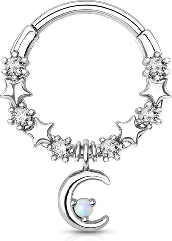 Melighting Septum Rings 16G Moon Septum Jewelry with Opal Clear CZ Surgical Steel 316L Star Helix Earring Dangle Daith Earrings Body Piercing for Women Men in Saudi Arabia