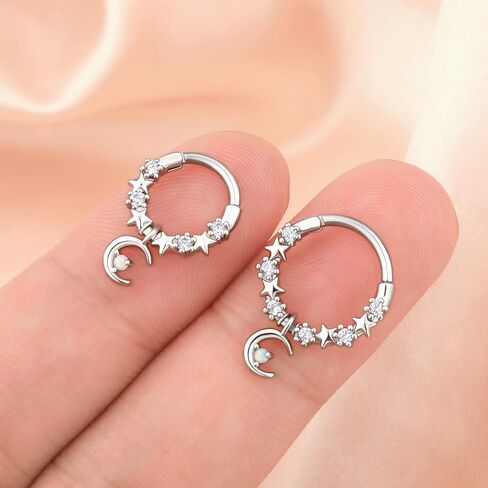 Melighting Septum Rings 16G Moon Septum Jewelry with Opal Clear CZ Surgical Steel 316L Star Helix Earring Dangle Daith Earrings Body Piercing for Women Men in Saudi Arabia