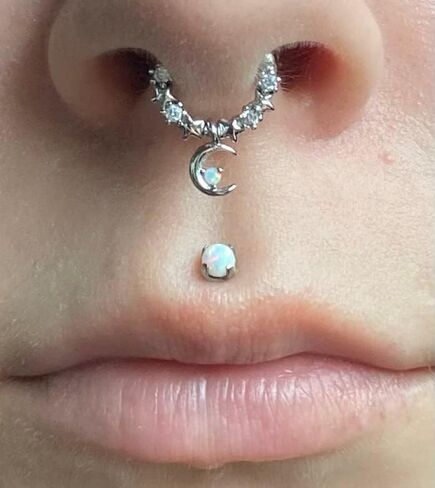 Melighting Septum Rings 16G Moon Septum Jewelry with Opal Clear CZ Surgical Steel 316L Star Helix Earring Dangle Daith Earrings Body Piercing for Women Men in Saudi Arabia