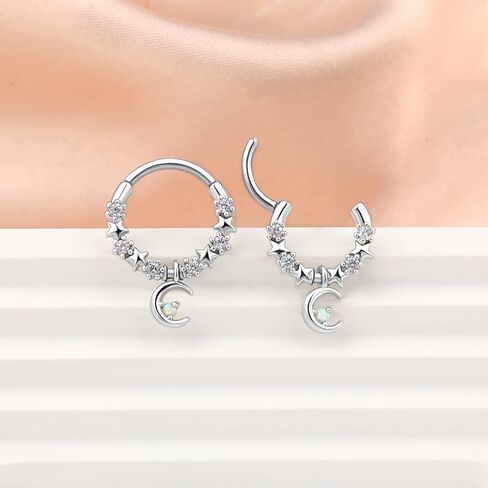 Melighting Septum Rings 16G Moon Septum Jewelry with Opal Clear CZ Surgical Steel 316L Star Helix Earring Dangle Daith Earrings Body Piercing for Women Men in Saudi Arabia