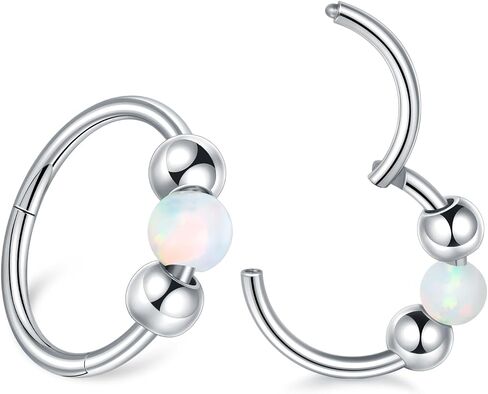 Aumeo 2PCS 18G Titanium Nose Ring Opal Hoop Nose Rings for Women 8mm 10mm Septum Rings Helix Rook Conch Tragus Hoop Earring Piercing Jewelry in Saudi Arabia