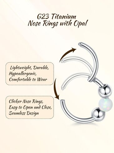Aumeo 2PCS 18G Titanium Nose Ring Opal Hoop Nose Rings for Women 8mm 10mm Septum Rings Helix Rook Conch Tragus Hoop Earring Piercing Jewelry in Saudi Arabia