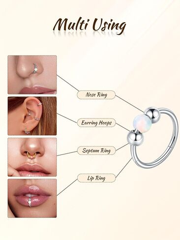 Aumeo 2PCS 18G Titanium Nose Ring Opal Hoop Nose Rings for Women 8mm 10mm Septum Rings Helix Rook Conch Tragus Hoop Earring Piercing Jewelry in Saudi Arabia