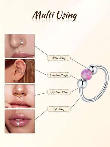 Aumeo 2PCS 18G Titanium Nose Ring Opal Hoop Nose Rings for Women 8mm 10mm Septum Rings Helix Rook Conch Tragus Hoop Earring Piercing Jewelry in Saudi Arabia