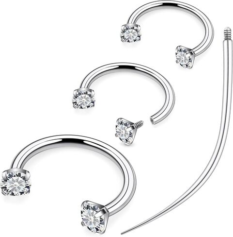 Ruifan ASTM F136 Titanium Horseshoe Nose Ring 16g Zircon Cubic Zircon Rings Jewelry Jewelry Internalage Conch Helix Rook Tragus Lip Enring Entring Hoop Ewebrow for Women 8mm 10mm 12mm in Kuwait
