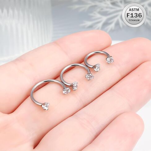 Ruifan ASTM F136 Titanium Horseshoe Nose Ring 16g Zircon Cubic Zircon Rings Jewelry Jewelry Internalage Conch Helix Rook Tragus Lip Enring Entring Hoop Ewebrow for Women 8mm 10mm 12mm in Kuwait