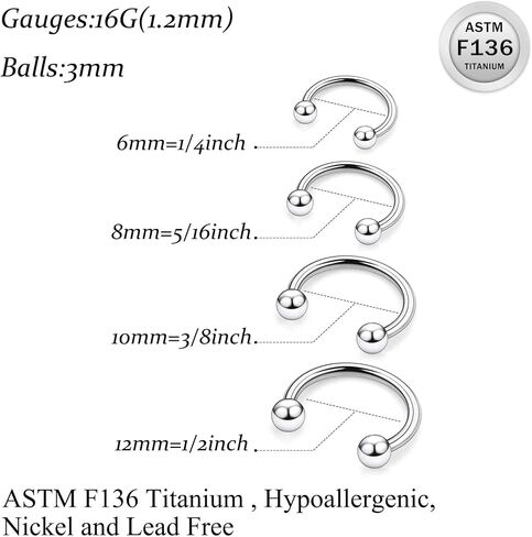 Ruifan 20g 18g 16g 14g 12g Horseshoe Nose Ring Rings Titanium Septum Rings Percing Jewelry Gratilage Conch Helix Rook Tragus Tragus arring rop -ebrow reetainer for women men 8pcs in Saudi Arabia