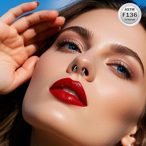 Ruifan ASTM F136 Titanium Horseshoe Nose Ring 16g Zircon Cubic Zircon Rings Jewelry Jewelry Internalage Conch Helix Rook Tragus Lip Enring Entring Hoop Ewebrow for Women 8mm 10mm 12mm in Kuwait