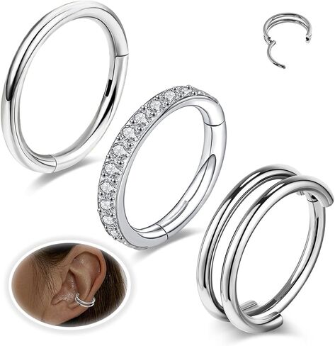 Small Cartilage Double-Hoop Conch Helix Piercing Jewelry Earrings 16G 18G 316L Surgical Steel Double Piercings Hoops Septum Rings For Women Nose Ring Rook Daith Tragus Earring in Saudi Arabia