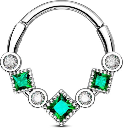 OUFER Gold Septum Ring, 16G Green CZ Septum Piercing Jewelry, 316L Surgical Steel Septum Jewelry, Hinged Segment Daith Helix Cartilage Earrings For Women in Saudi Arabia