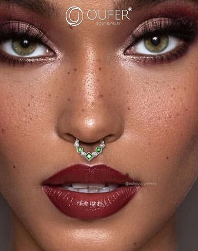 OUFER Gold Septum Ring, 16G Green CZ Septum Piercing Jewelry, 316L Surgical Steel Septum Jewelry, Hinged Segment Daith Helix Cartilage Earrings For Women in Saudi Arabia