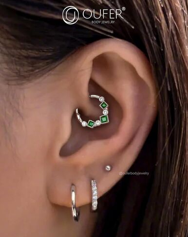 OUFER Gold Septum Ring, 16G Green CZ Septum Piercing Jewelry, 316L Surgical Steel Septum Jewelry, Hinged Segment Daith Helix Cartilage Earrings For Women in Saudi Arabia