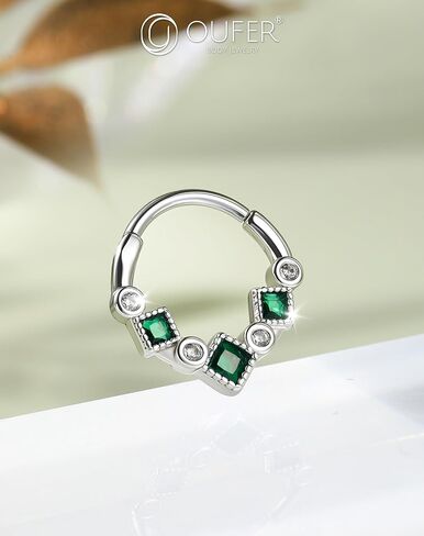 OUFER Gold Septum Ring, 16G Green CZ Septum Piercing Jewelry, 316L Surgical Steel Septum Jewelry, Hinged Segment Daith Helix Cartilage Earrings For Women in Saudi Arabia