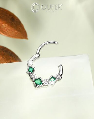 OUFER Gold Septum Ring, 16G Green CZ Septum Piercing Jewelry, 316L Surgical Steel Septum Jewelry, Hinged Segment Daith Helix Cartilage Earrings For Women in Saudi Arabia